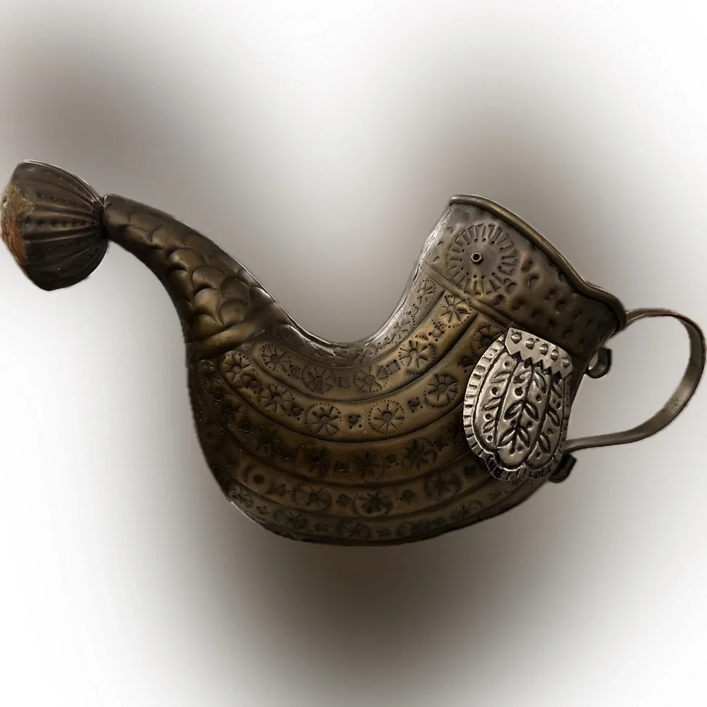 Anthropologie Handmade Mixed Punched Metal Fish Watering Can Pitcher Vessel HTF